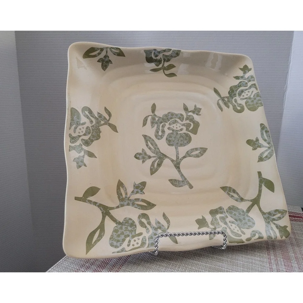 Vtg Green Victorian flowers Square Dinner Plate by‎ Tabletops Gallery Unlimited